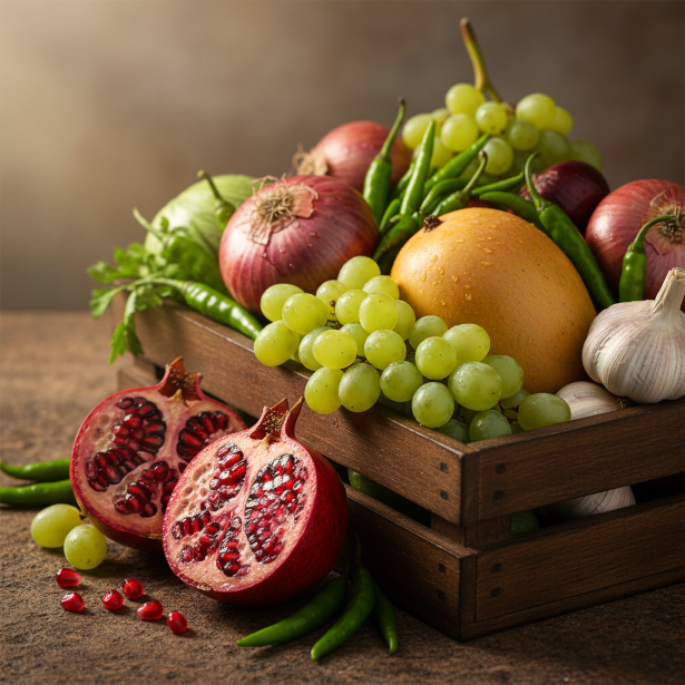Fresh Fruits & Vegetables (Pomegranate, Mango, Grapes, etc.)